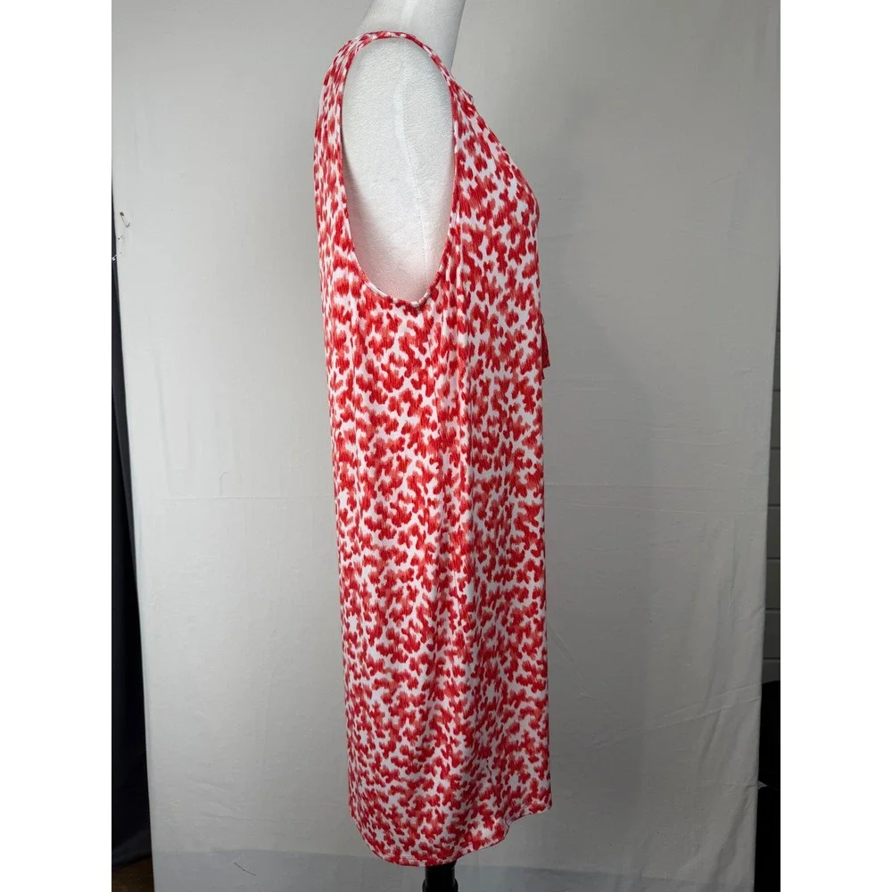 Michael Kors Ikat Heart Print Shift Dress Women XL Red Sleeveless Tassel‎ Tie